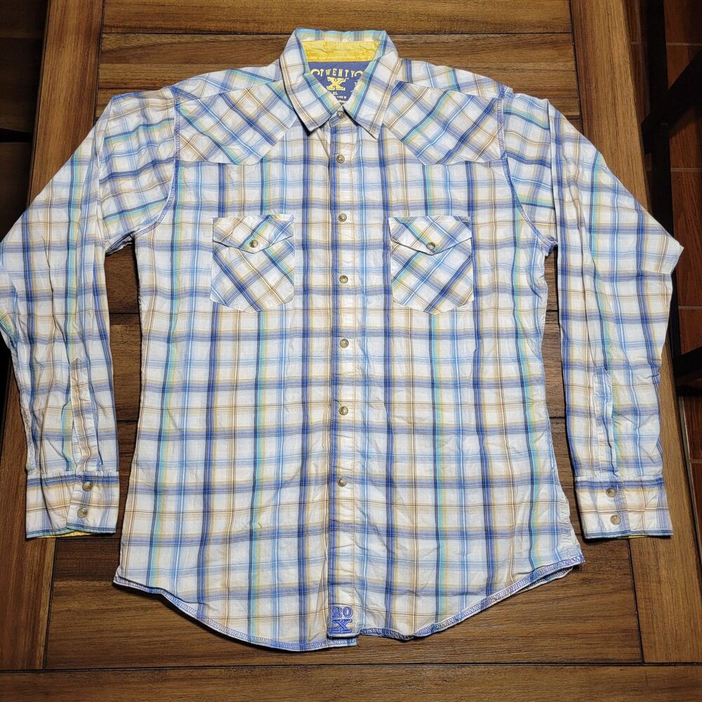 Twenty X Pearl Snap LS Western Shirt White & Lt. Blue - Size XL